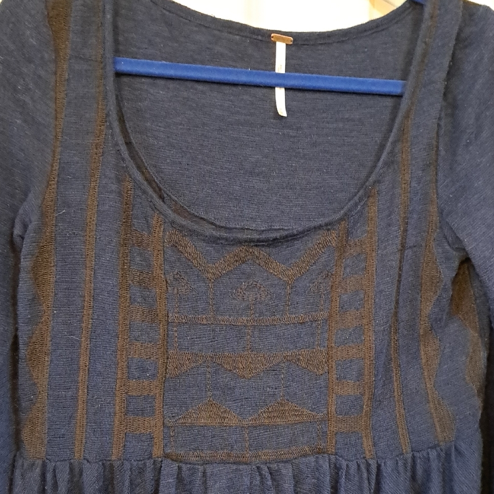 Free People Navy Blue Long Sleeve Top
